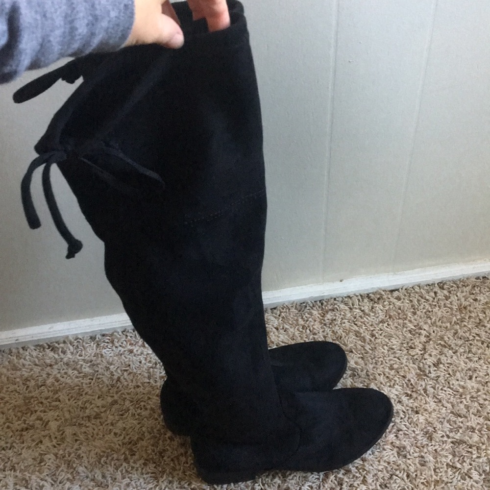 Black suede high rise boots